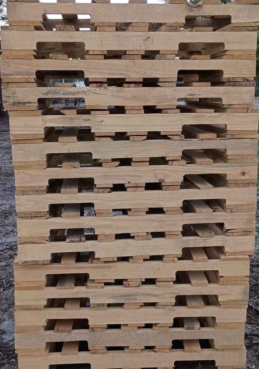 Wooden pallets with cutout handles close-up